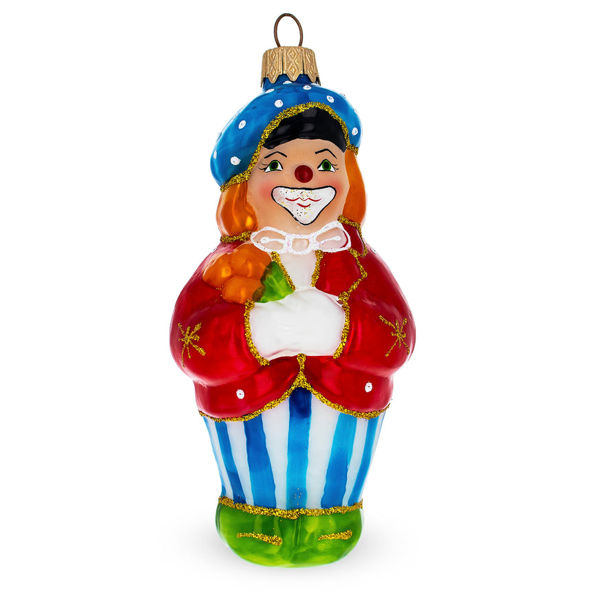 Glass Clown in Red Jacket Mini Glass Christmas Ornament in Red color