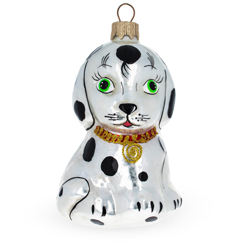 Glass Dalmatian Puppy Mini Glass Christmas Ornament in White color