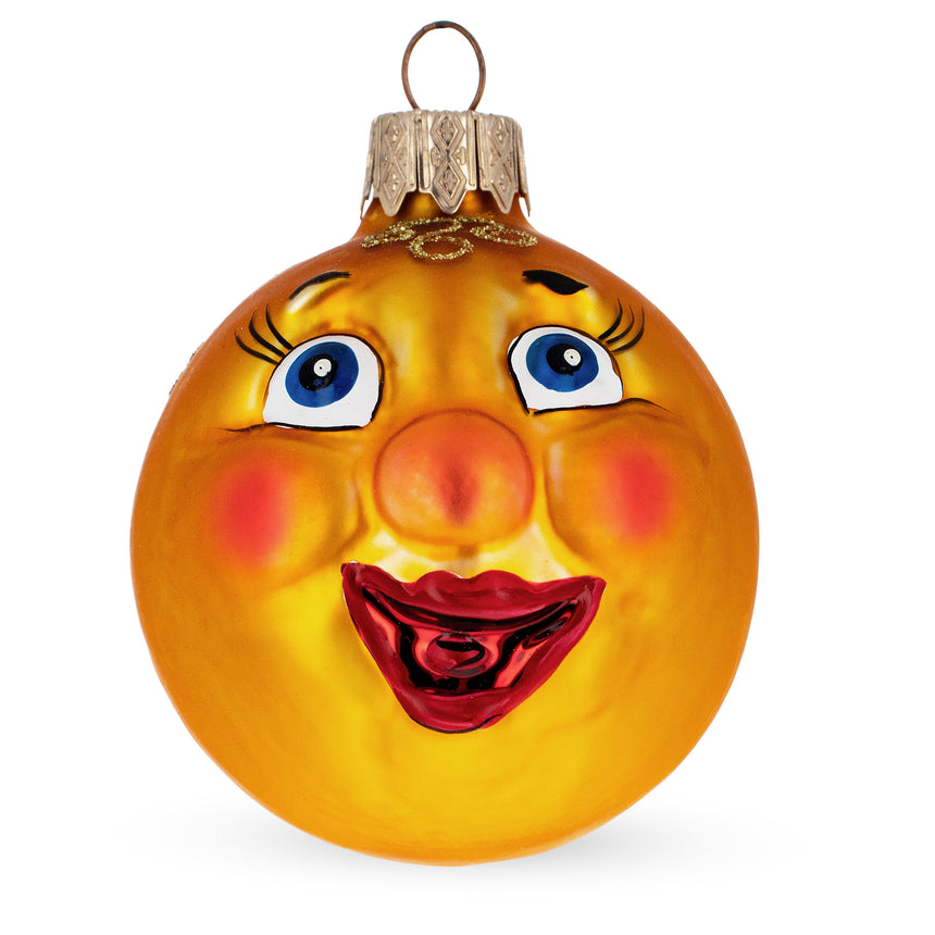 Glass Kolobok, the Folk Tale Hero, Mini Glass Christmas Ornament in Orange color Round