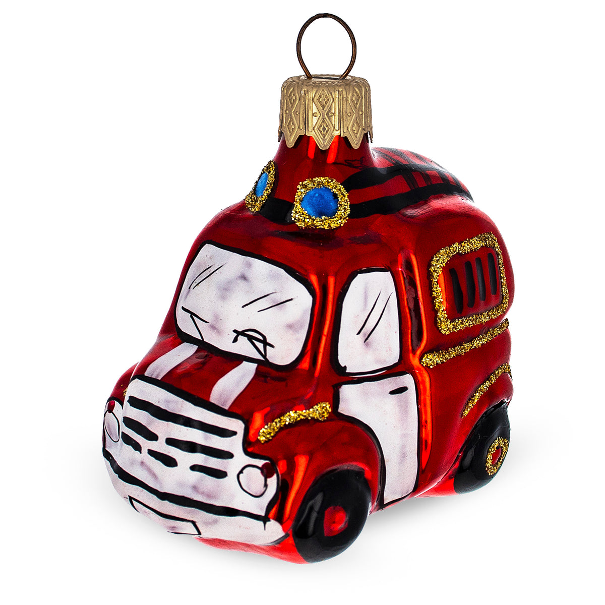 Glittered Fire Truck Glass Christmas Ornament – BestPysanky