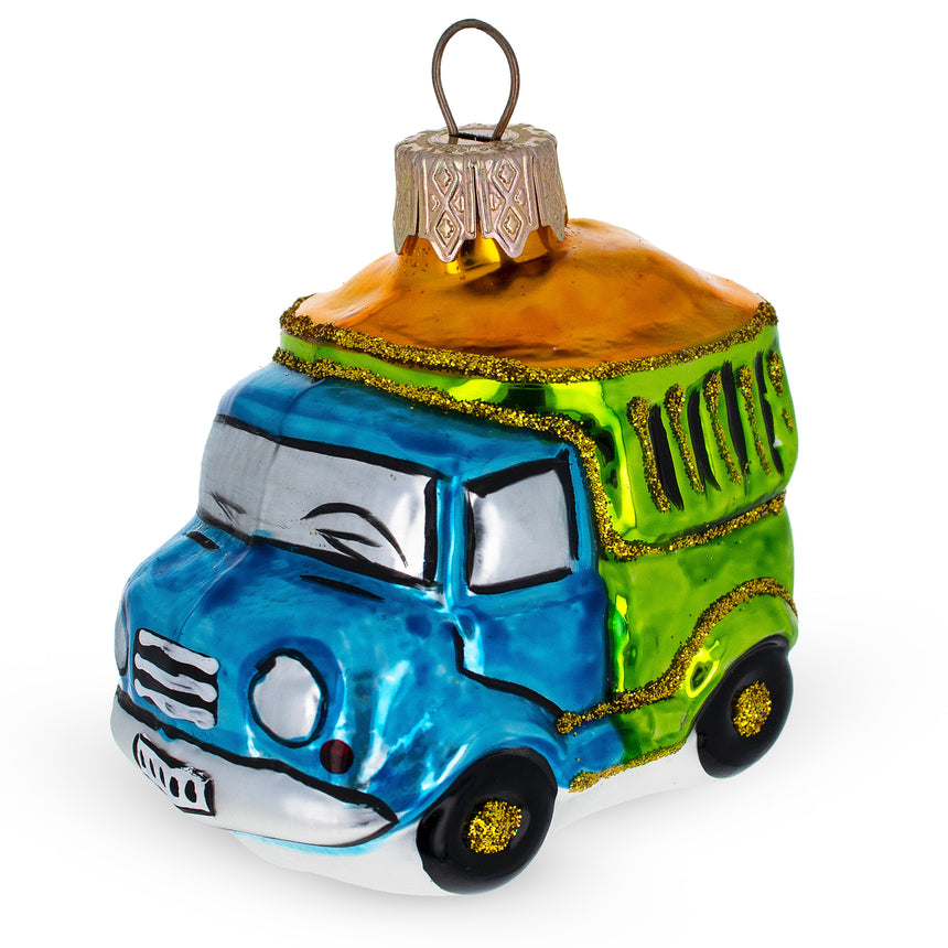 Glass Dump Truck Mini Glass Christmas Ornament in Blue color