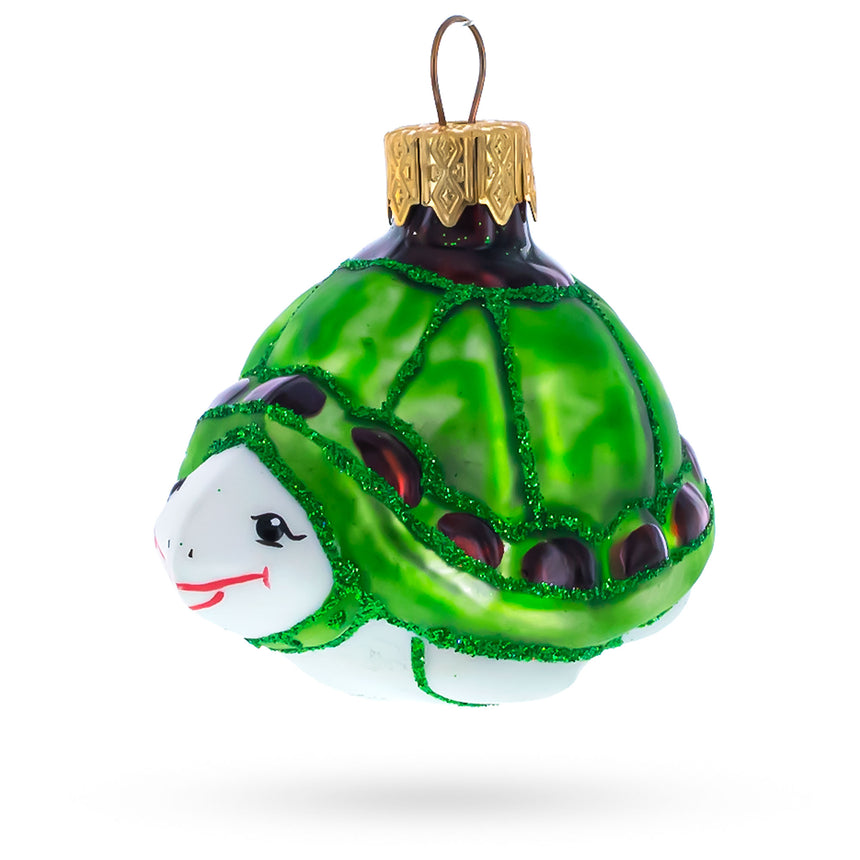 Glass Happy Turtle Mini Glass Christmas Ornament in Green color