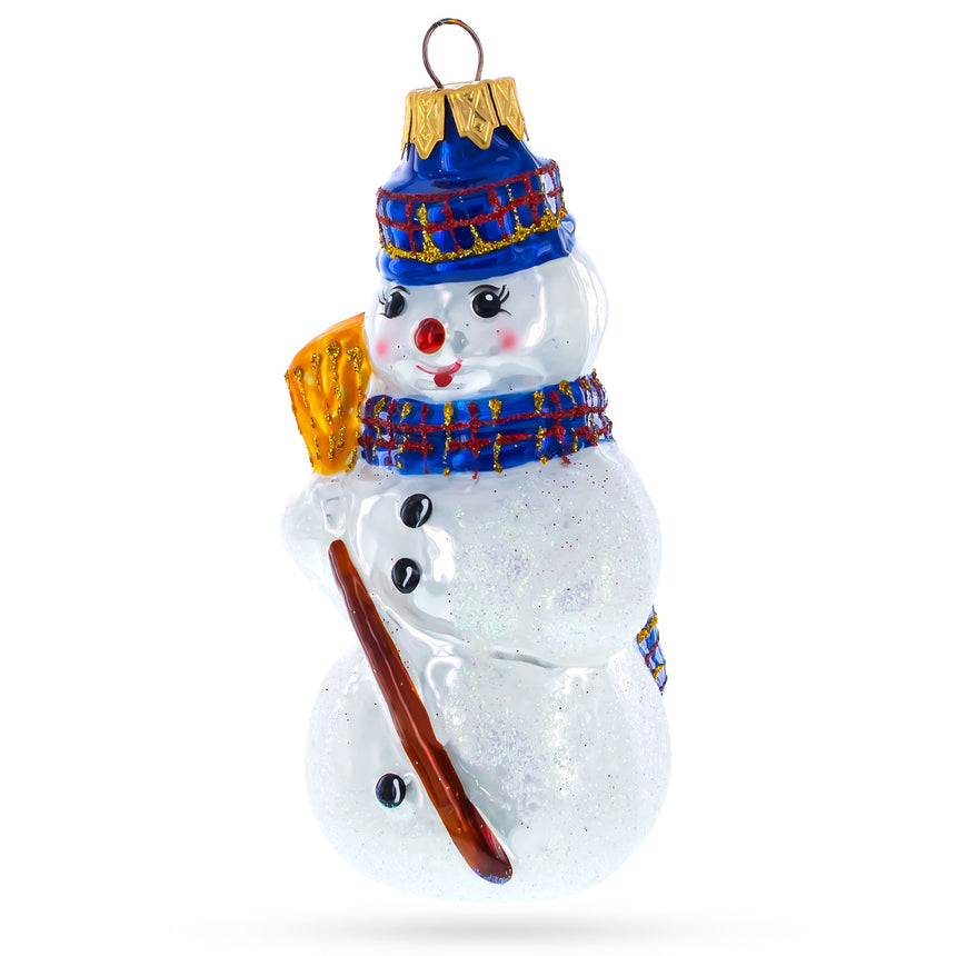 Glass Snowman Holding Broom Mini Glass Christmas Ornament in Multi color