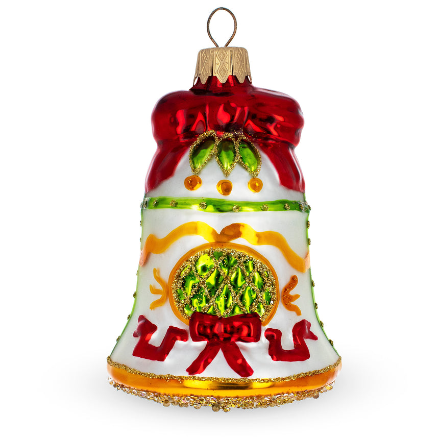 Glass Decorated Bell Mini Glass Christmas Ornament in Red color