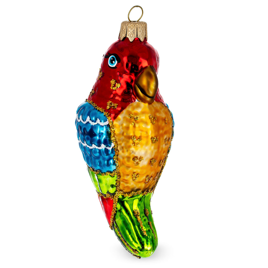 Glass Vibrant Parrot Mini Glass Christmas Ornament in Yellow color