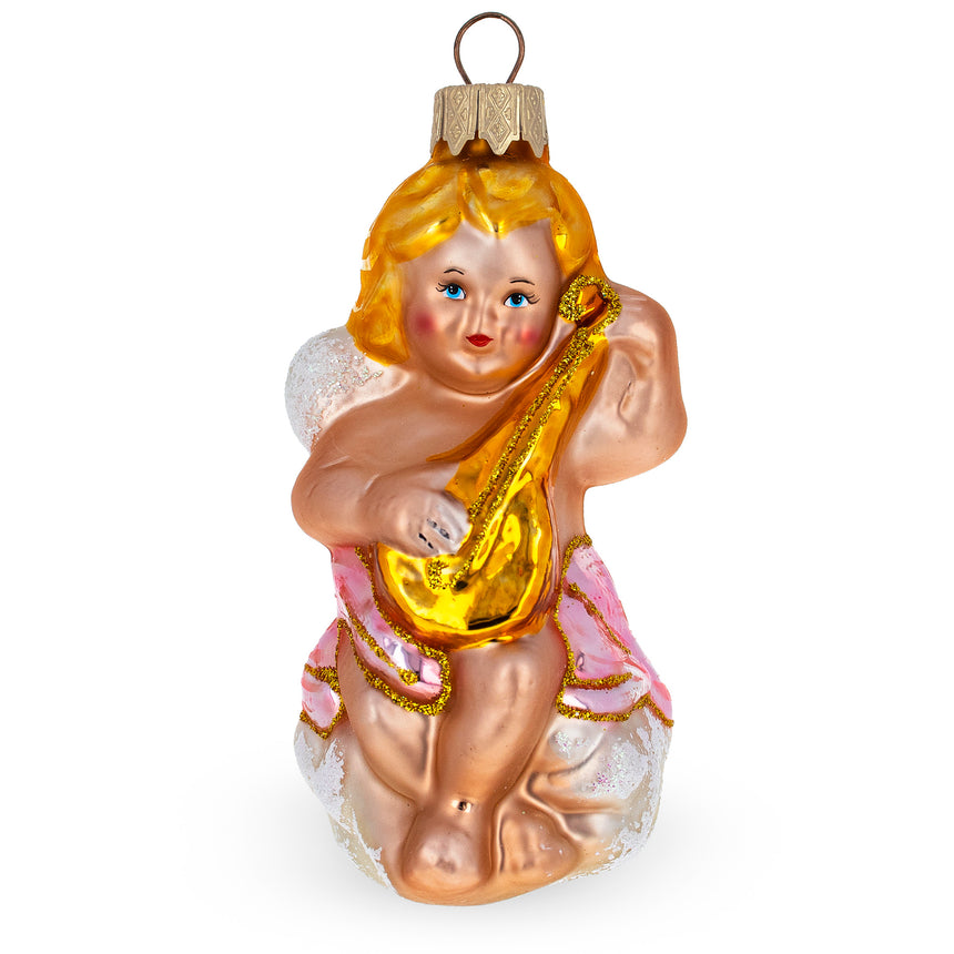 Glass Baby Angel Playing Music Mini Glass Christmas Ornament in Multi color