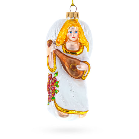 Glass Angel Playing Harp Glass Christmas Ornament in Multi color