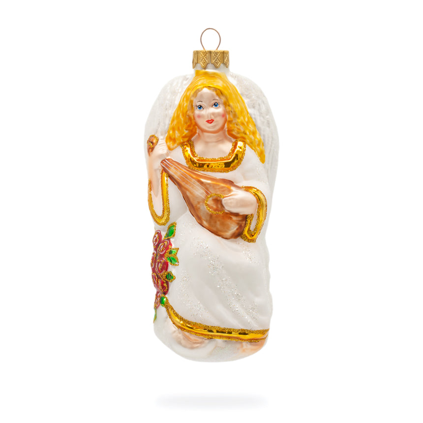 Glass Angel Playing Harp Mini Glass Christmas Ornament in Multi color