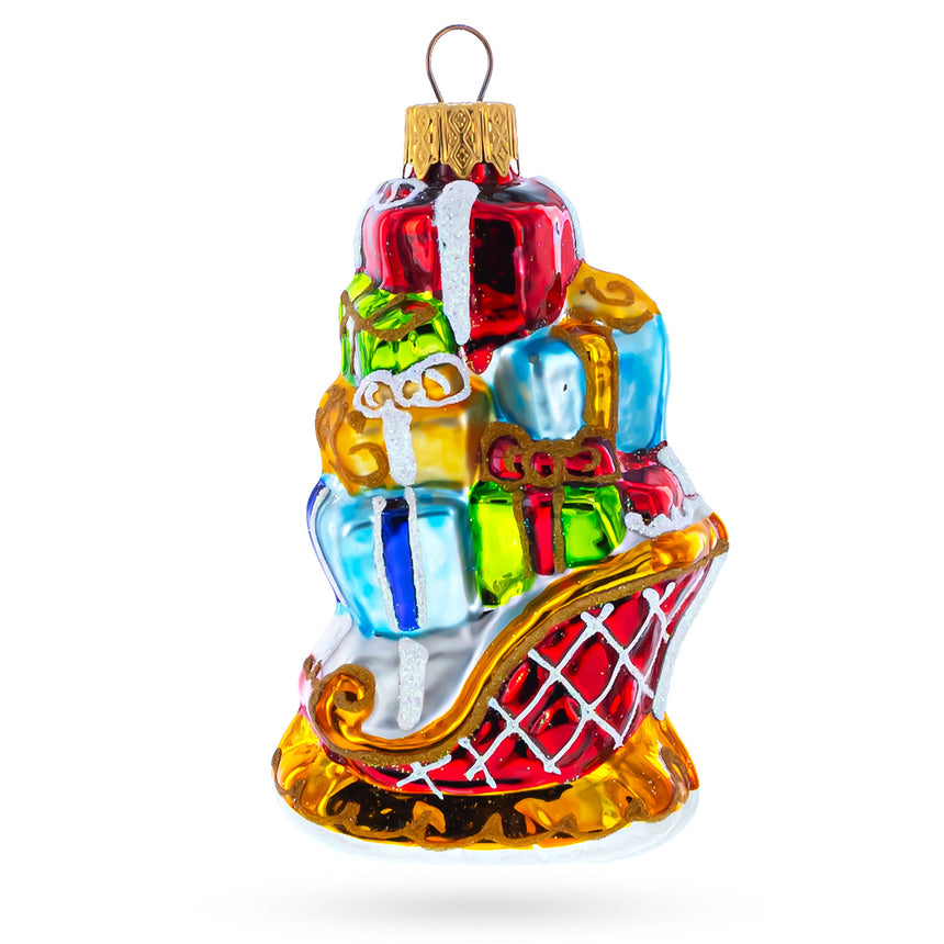 Glass Sleigh Full of Gifts Mini Glass Christmas Ornament in Multi color