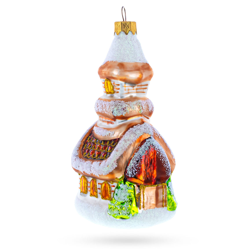 Glass Snow-Covered Church Mini Glass Christmas Ornament in Multi color