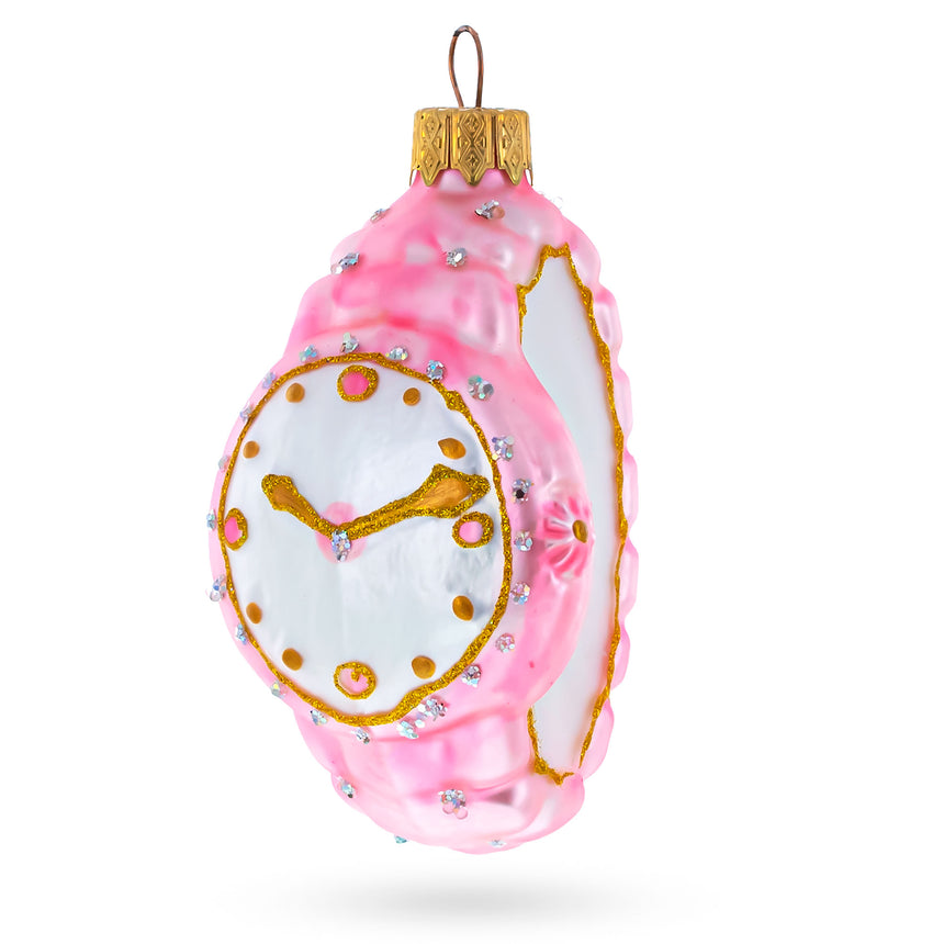 Glass Pink Watch Mini Glass Christmas Ornament in Pink color