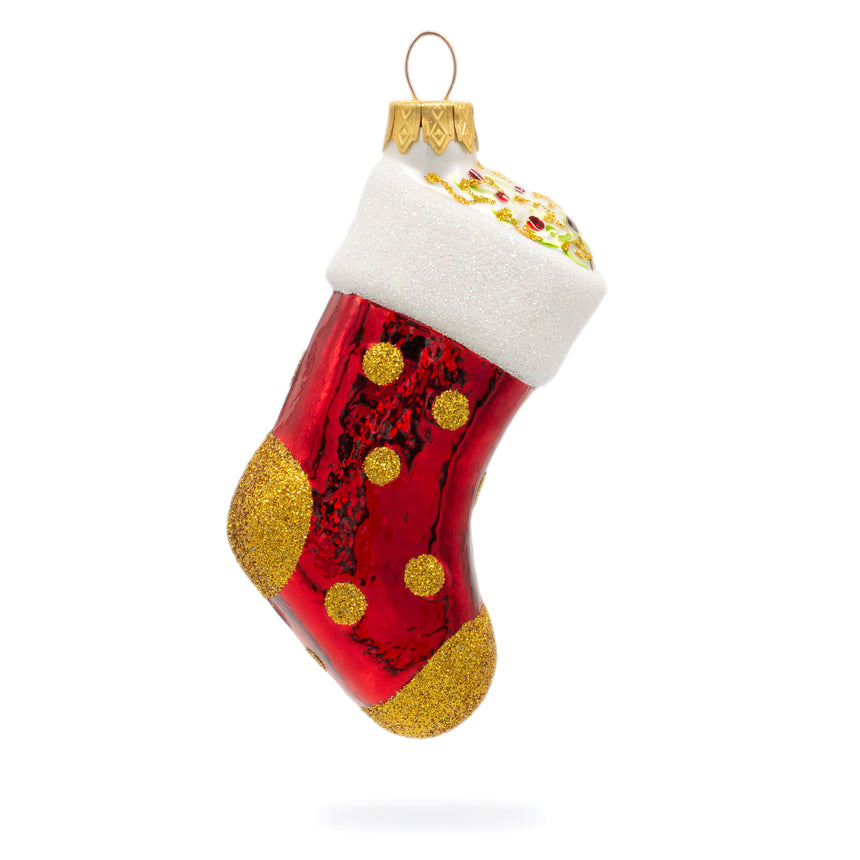 Glass Shiny Polka Dot Decorated Stocking Mini Glass Christmas Ornament in Multi color