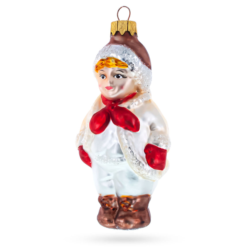 Glass Boy Wearing Vintage-Style Costume Mini Glass Ornament in White color