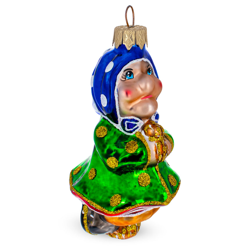 Glass Baba Yaga Folk Tale Character Mini Glass Christmas Ornament in Multi color