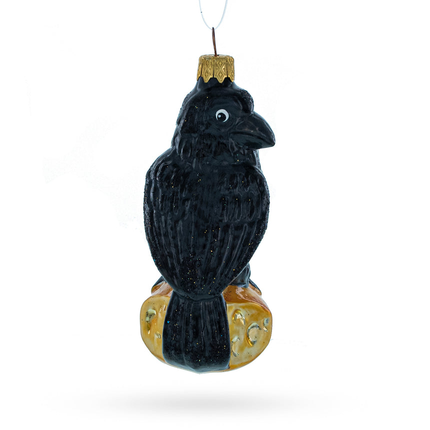 Glass Black Crow Mini Glass Christmas Ornament in Black color