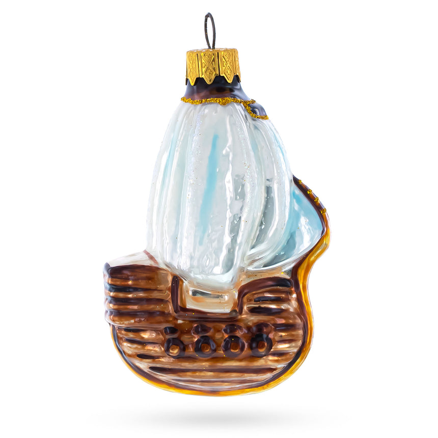 Glass White Sail Tall Ship Mini Glass Christmas Ornament in Multi color