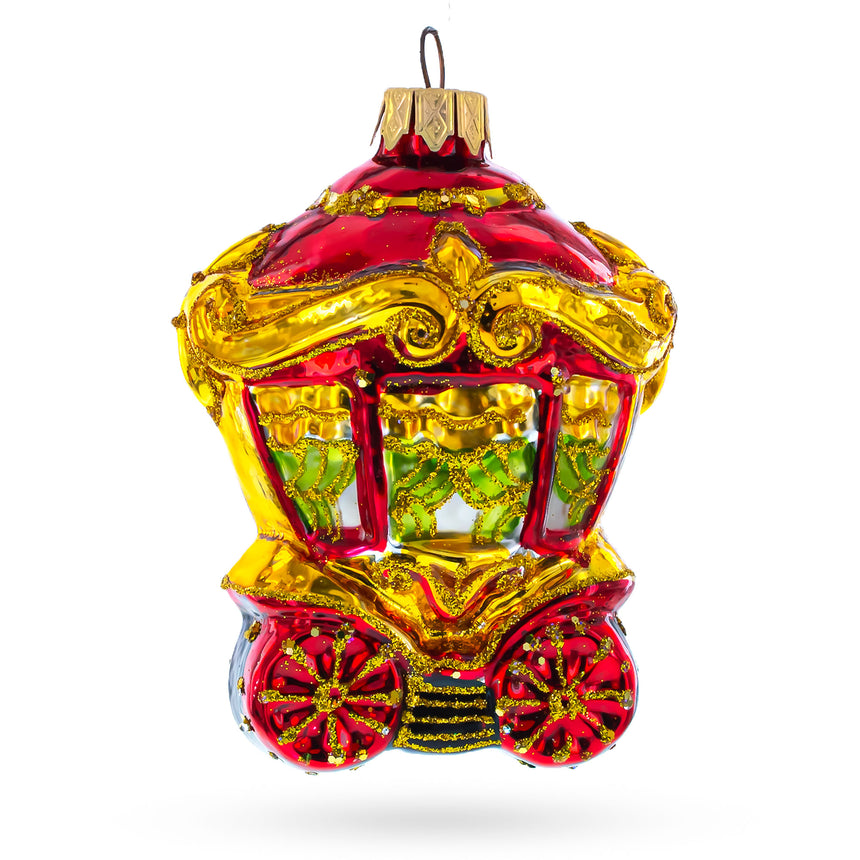 Glass Glittered Royal Coach Mini Glass Christmas Ornament in Gold color