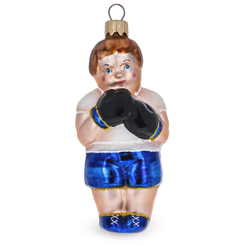 Glass Boxer in Blue Costume Mini Glass Christmas Ornament in Orange color