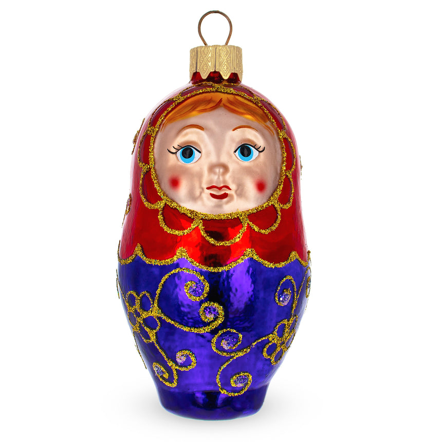 Glass Nesting Doll Mini Glass Christmas Ornament in Blue color