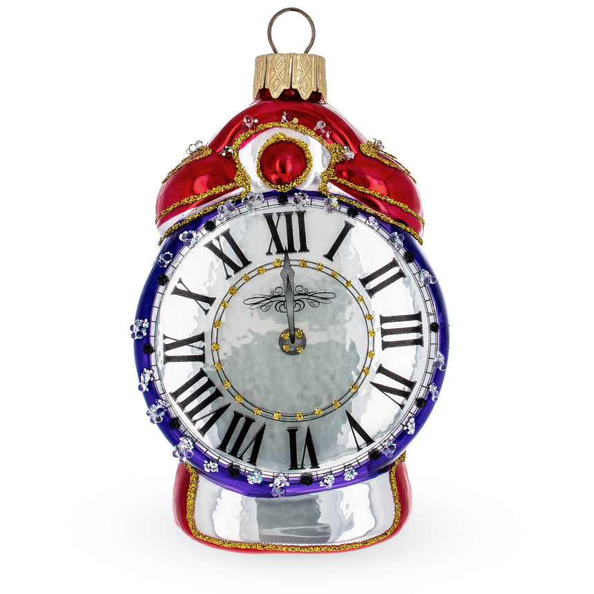 Glass Vintage Style Alarm Clock Mini Glass Christmas Ornament in Multi color