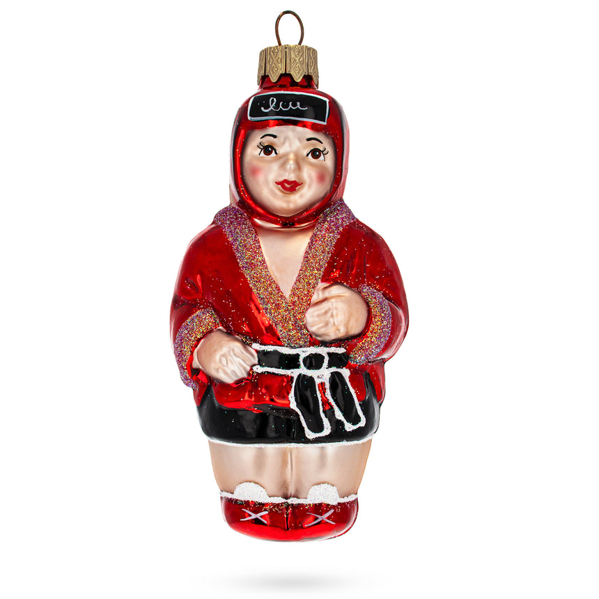 Glass Martial Arts Wrestler in Red Costume Mini Glass Christmas Ornament in Red color