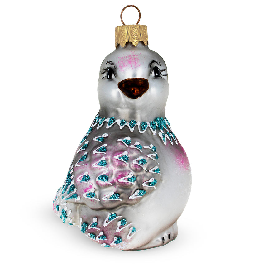 Glass Gray Pigeon Mini Glass Christmas Ornament in Gray color