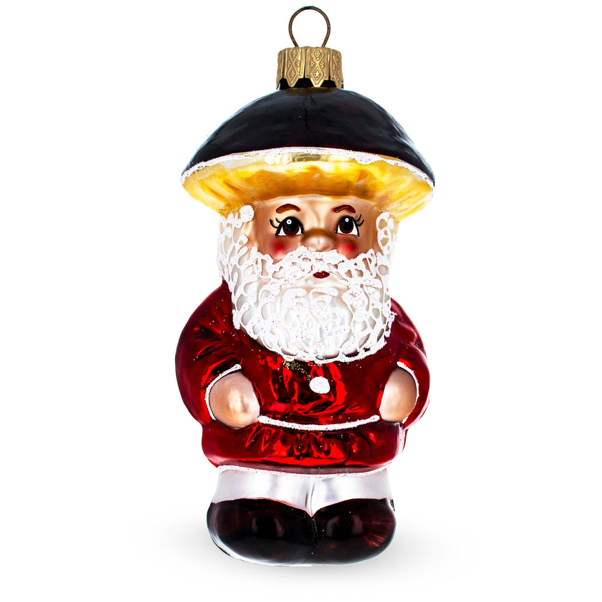 Glass Santa in the Mushroom Hat Mini Glass Christmas Ornament in Multi color