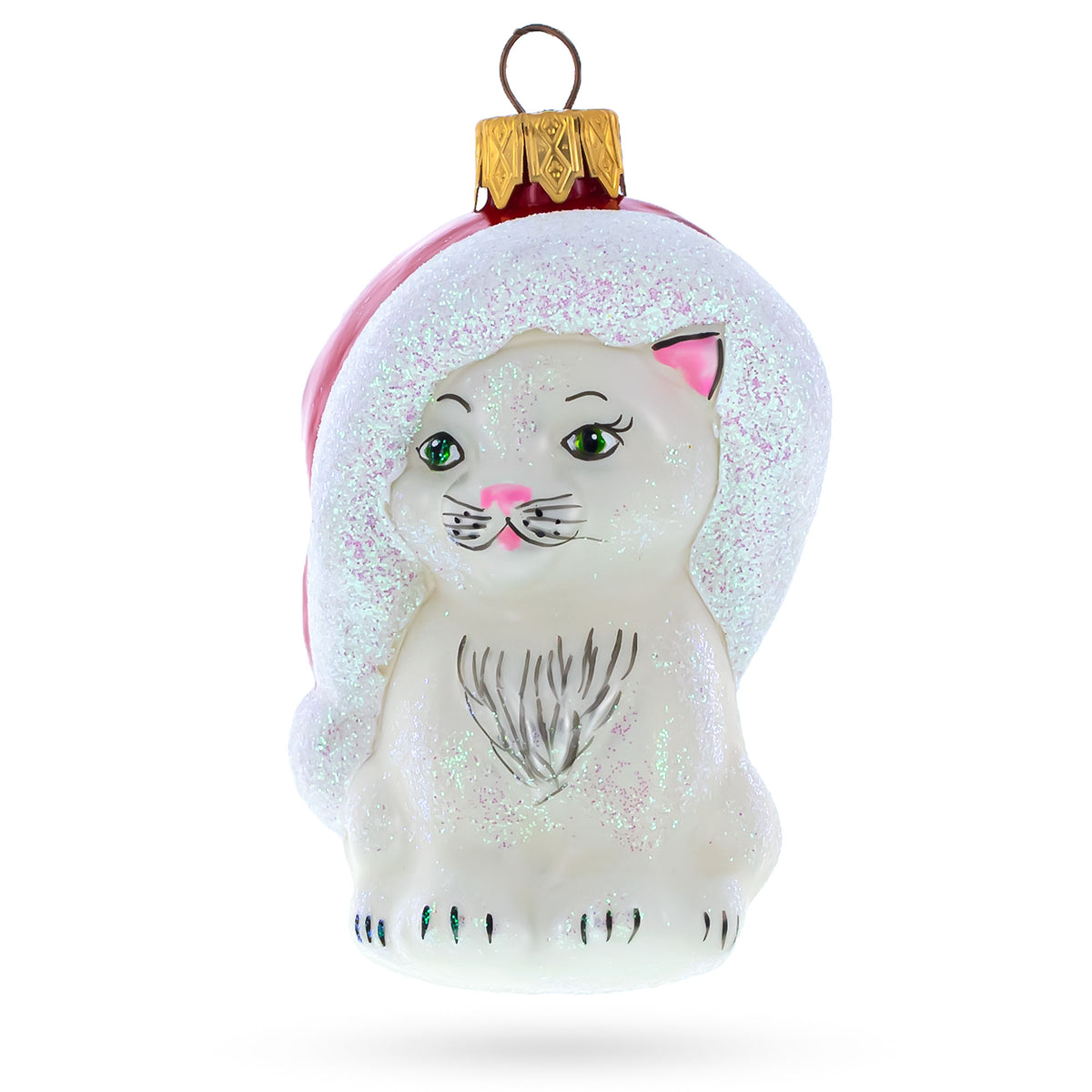 Buy White Cat In Santa Hat Glass Christmas Ornament – BestPysanky