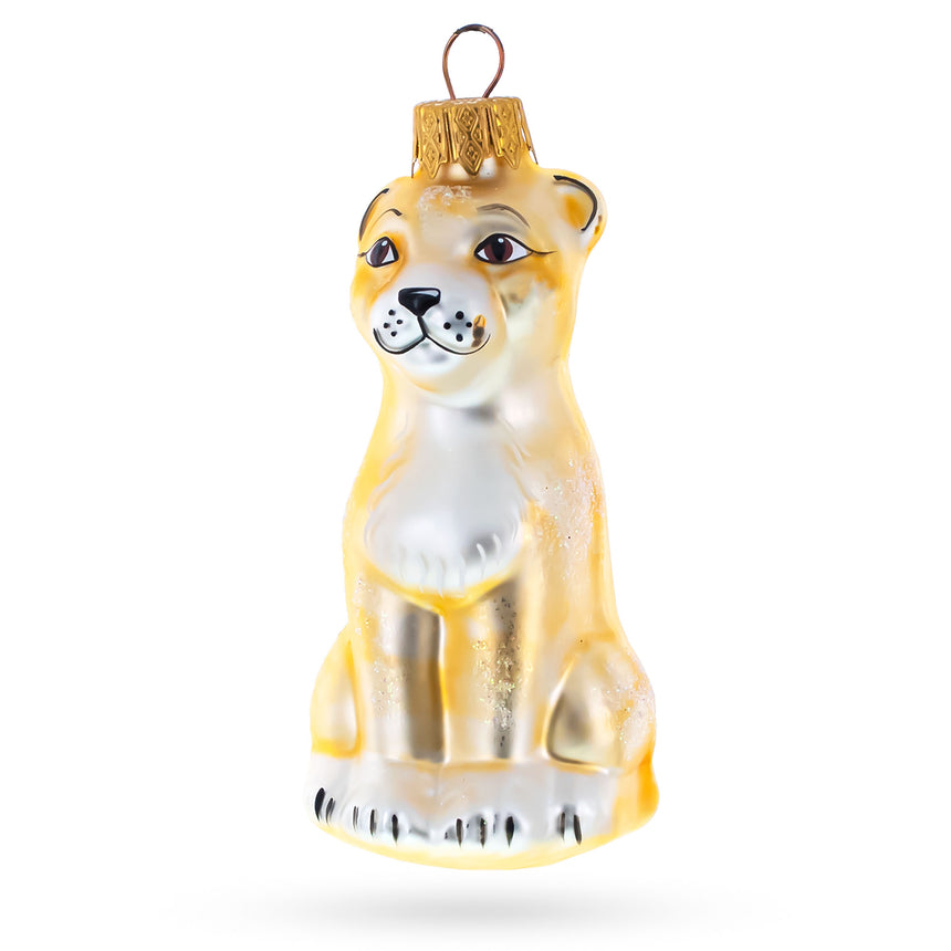 Glass Standing Leopard Mini Glass Christmas Ornament in Yellow color