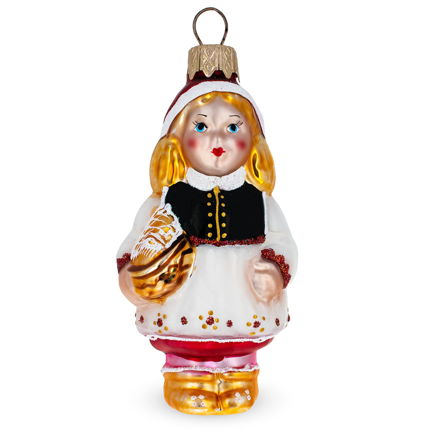 Glass Red Riding Hood Mini Glass Christmas Ornament in White color