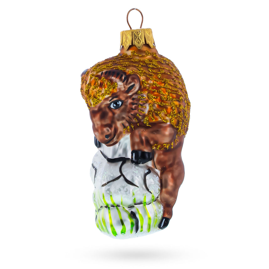 Glass Bison Mini Glass Christmas Ornament in Brown color