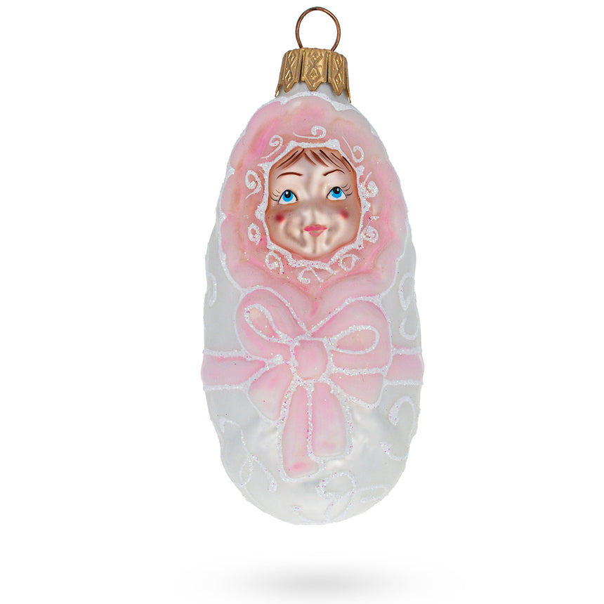 Glass Newborn Baby Girl Mini Glass Christmas Ornament in Pink color