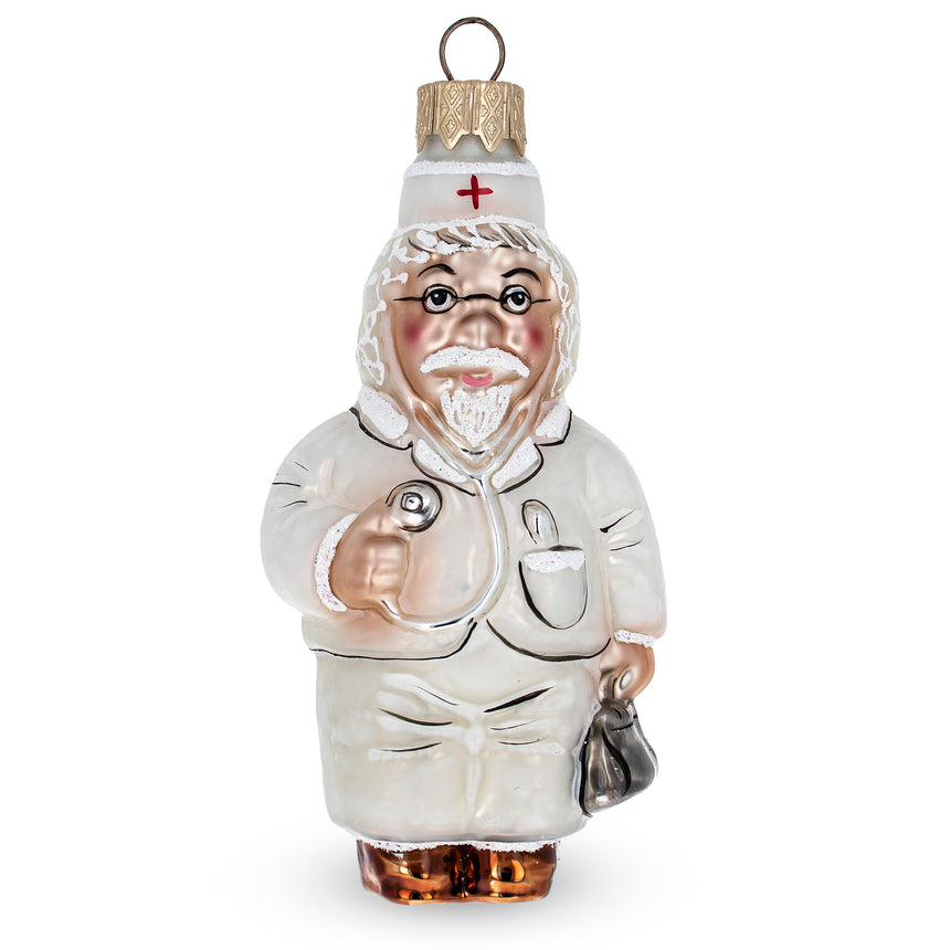 Glass Doctor with Stethoscope Mini Glass Christmas Ornament in White color