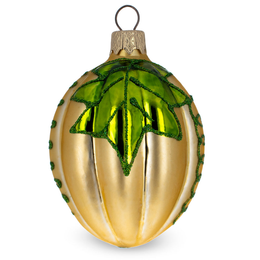 Glass Seasonal Pumpkin Mini Glass Christmas Ornament in Yellow color Oval