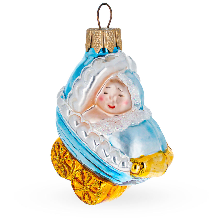 Glass Newborn Baby Boy in a Stroller Mini Glass Christmas Ornament in Multi color