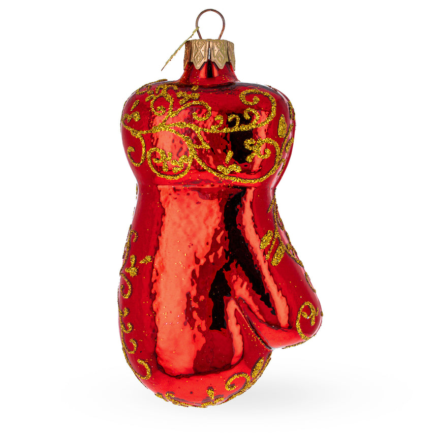 Glass Glossy Red Mitten Mini Glass Christmas Ornament in Red color