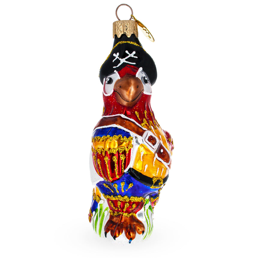 Glass Pirate Parrot Mini Glass Christmas Ornament in Gold color