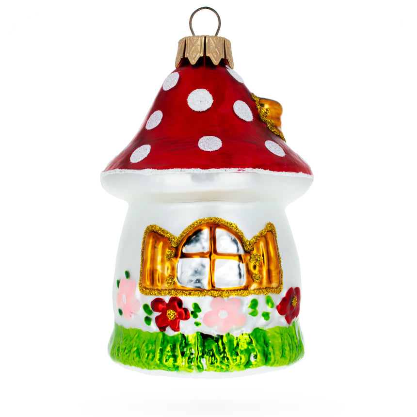 Glass Mushroom House Mini Glass Christmas Ornament in Multi color