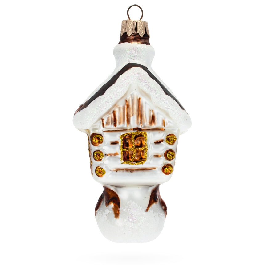 Glass Chicken Legs Hut Mini Glass Christmas Ornament in White color