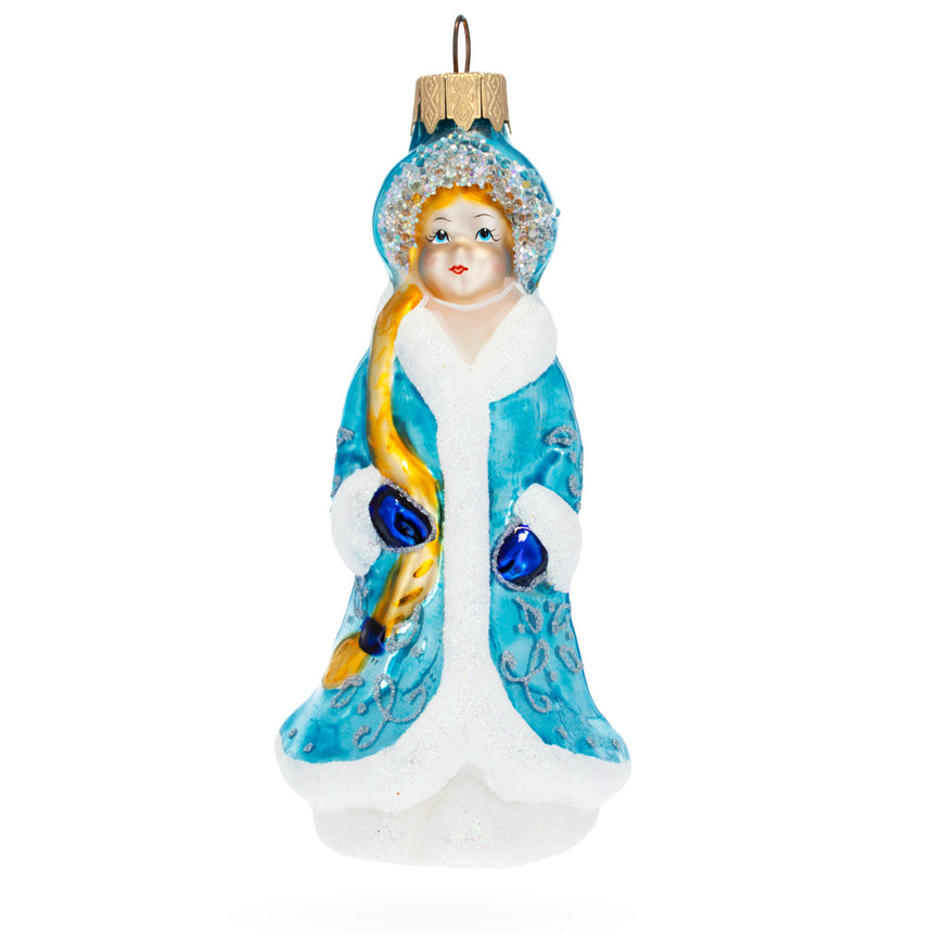 Glass Snegurochka Snow Maiden Mini Glass Christmas Ornament in Blue color