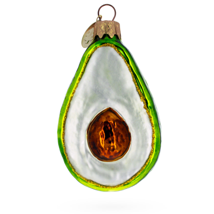 Glass Shiny Avocado Mini Glass Christmas Ornament in Green color Oval