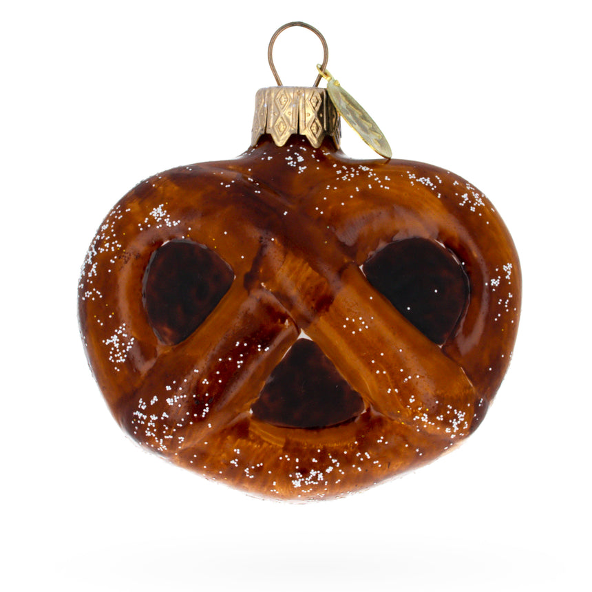 Glass Salty Pretzel Mini Glass Ball Christmas Ornament in Brown color Round