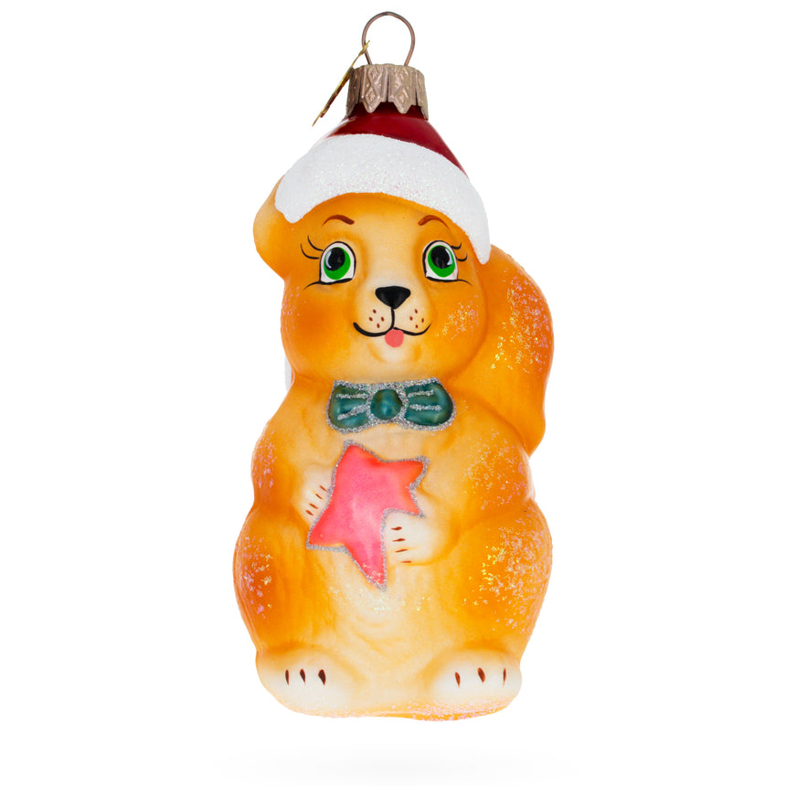 Glass Squirrel with Star Mini Glass Christmas Ornament in Brown color