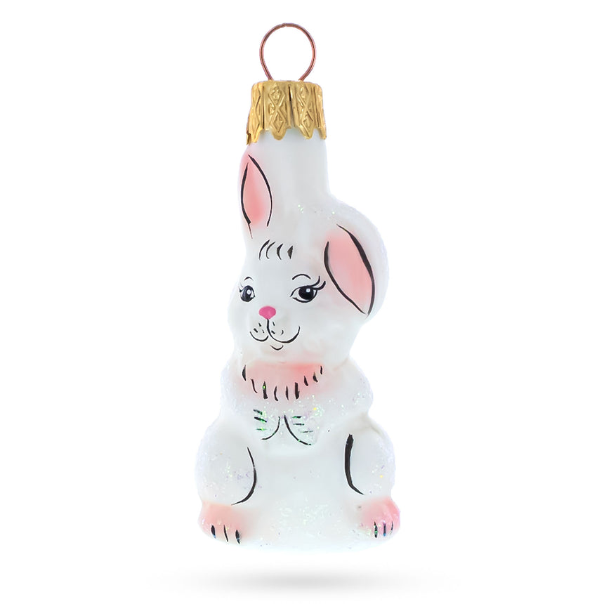 Glass White Bunny Mini Glass Christmas Ornament in White color