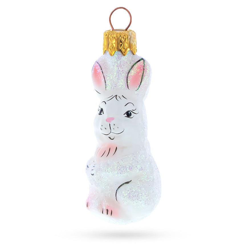 Glass White Bunny Mini Glass Christmas Ornament in White color