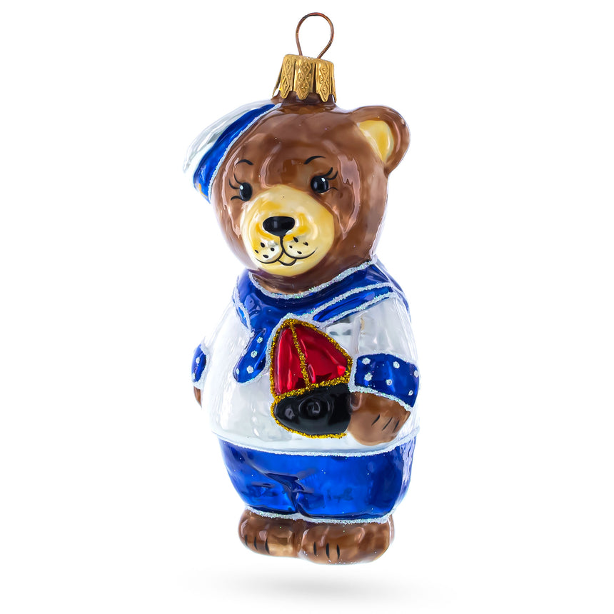 Glass Bear the Sailor Mini Glass Christmas Ornament in Multi color