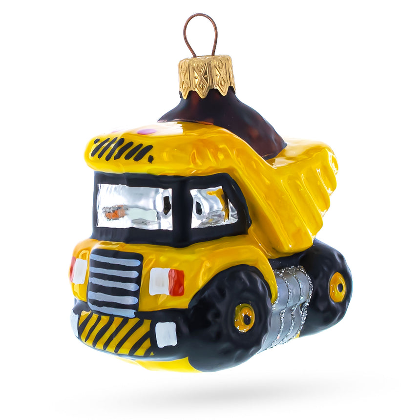 Glass Yellow Dump Truck Mini Glass Christmas Ornament in Yellow color