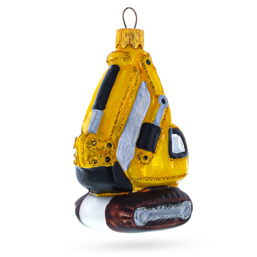 Glass Yellow Excavator Mini Glass Christmas Ornament in Yellow color