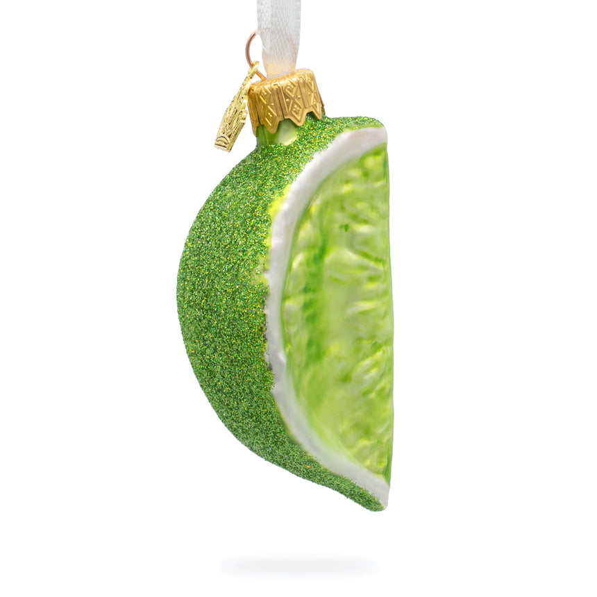 Glass Lime Slice Mini Glass Christmas Ornament in Green color