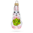 Glass Charming Bunny with Cabbage Mini Glass Christmas Ornament in White color